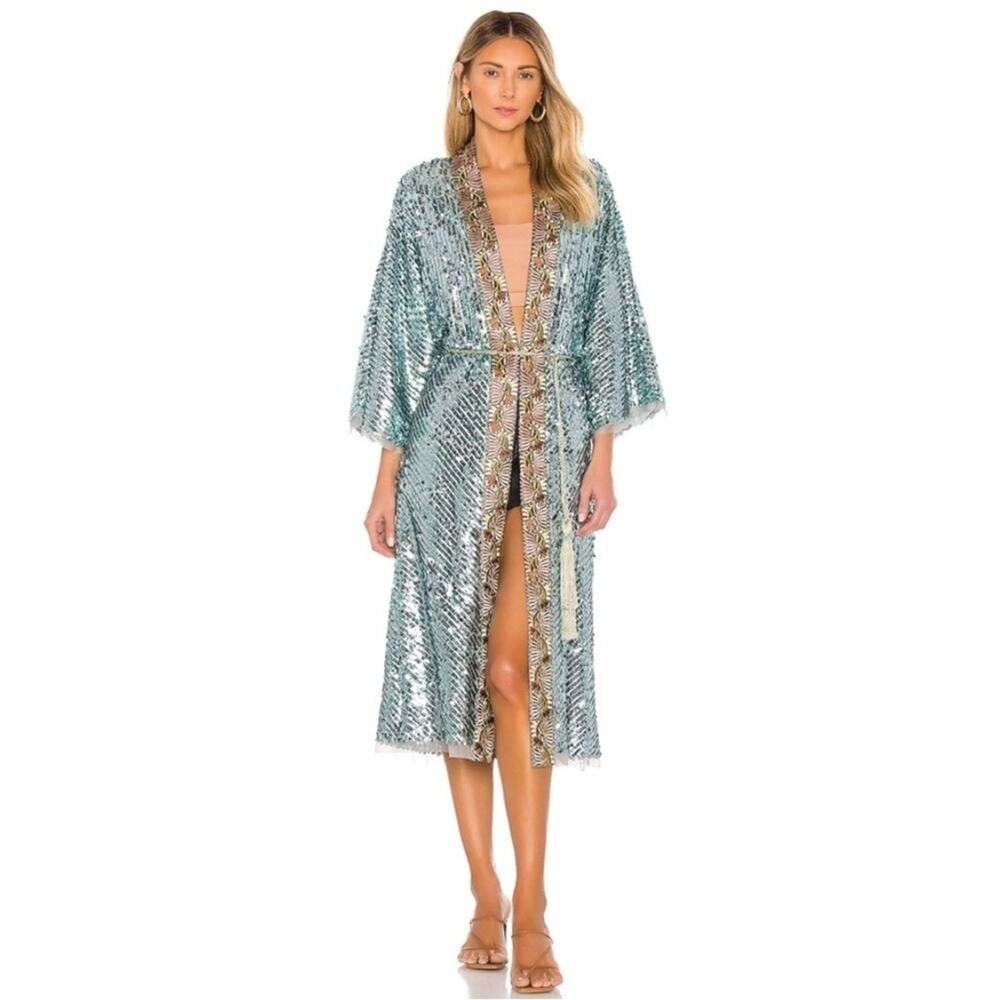 NWOT! Free people light is coming sequin duster long  maxi cardigan jacket large - Picture 11 of 13